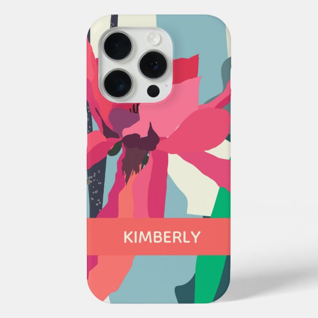 Pink Magnolia Abstract Floral Colour Blocks Custom Case-Mate iPhone Case (Back)