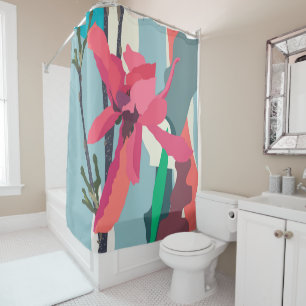 Pink Magnolia Abstract Floral Colour Blocks Home Shower Curtain