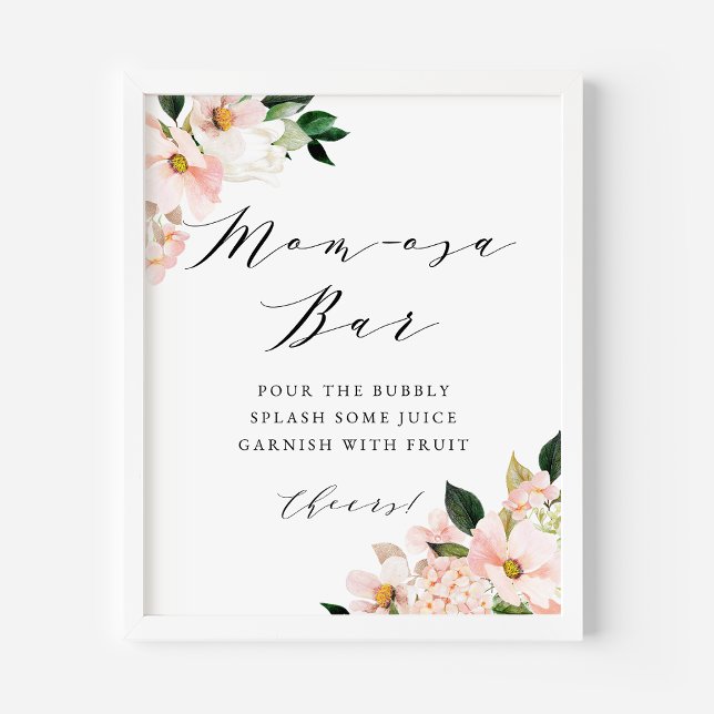 Pink Magnolia and Hydrangea Baby Shower Momosa Bar Poster (Creator Uploaded)