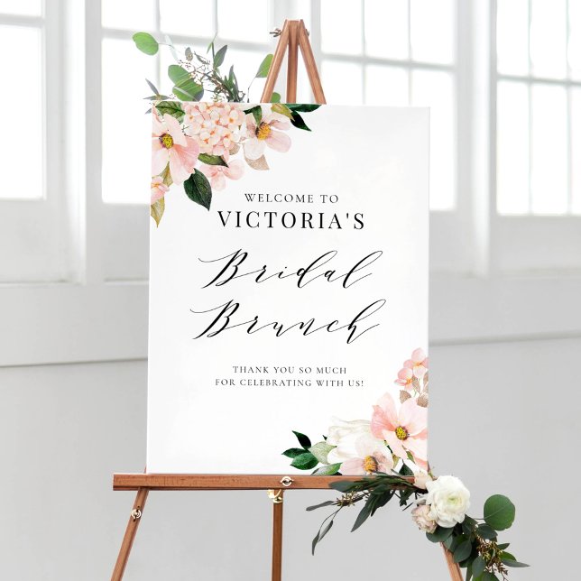 Pink Magnolia and Hydrangea Bridal Brunch Welcome Poster (Creator Uploaded)