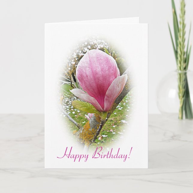 Pink Magnolia Birthday Card (Front)