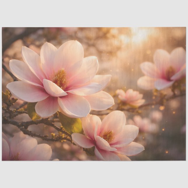 Pink Magnolia Blossom Decoupage Tissue Paper (Front)