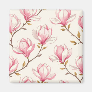 Pink Magnolia Blossom Pattern Magnet
