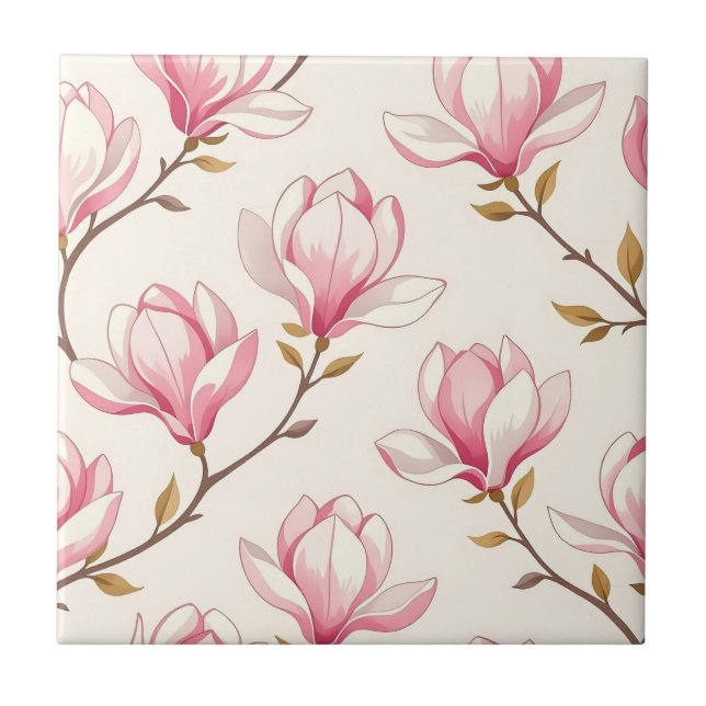 Pink Magnolia Blossom Pattern Tile (Front)