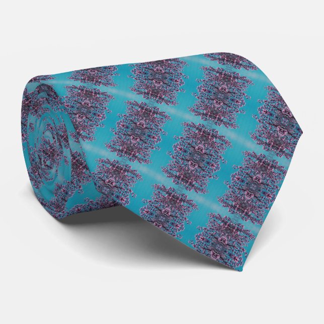 Pink Magnolia Blossoms Blue Sky Abstract Art Tie (Rolled)