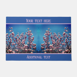 Pink Magnolia Blossoms Blue Sky Personalized Doormat