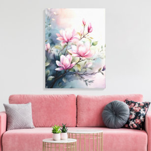Pink Magnolia Blossoms Botanical Canvas Print
