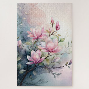 Pink Magnolia Blossoms Botanical Jigsaw Puzzle