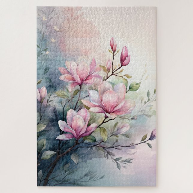 Pink Magnolia Blossoms Botanical Jigsaw Puzzle (Vertical)