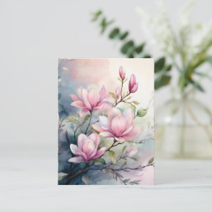 Pink Magnolia Blossoms Botanical Postcard