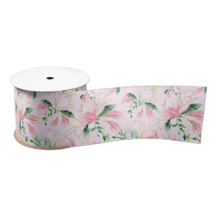 Pink Magnolia Blossoms Spring Bridal Shower  Satin Ribbon