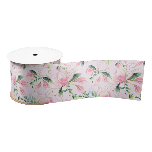 Pink Magnolia Blossoms Spring Bridal Shower  Satin Ribbon (Spool)