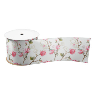 Pink Magnolia Blossoms Spring Bridal Shower  Satin Ribbon