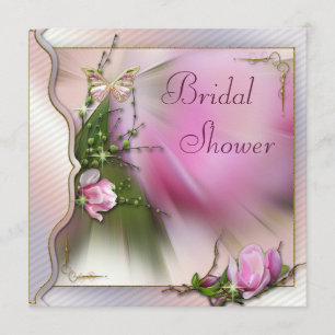 Pink Magnolia Butterfly Sparkle Bridal Shower Invitation