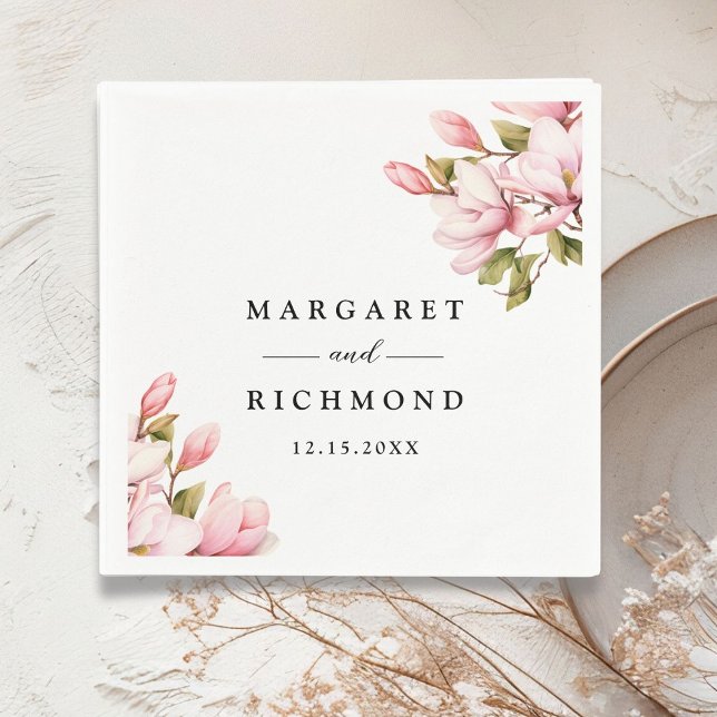 Pink Magnolia Elegant Watercolor Floral Wedding Napkin (Creator Uploaded)