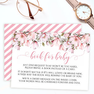 Pink magnolia floral book for baby shower cards