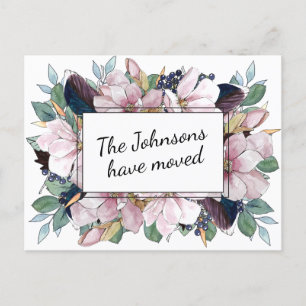 Pink Magnolia Floral Bouquet New Address Announcement Postcard