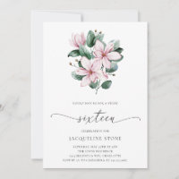Pink Magnolia Floral Elegant Sweet Sixteen