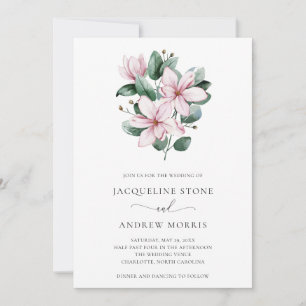 Pink Magnolia Floral Elegant Wedding Invitation