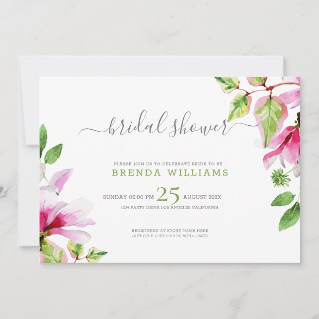 Pink magnolia floral frame save the date (Front)