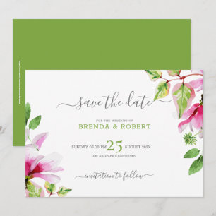 Pink magnolia floral frame save the date