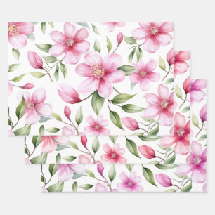 Pink Magnolia Floral Watercolor Design Wrapping Paper Sheet