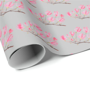 Pink Magnolia floral watercolor elegant Vintage Wrapping Paper