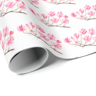 Pink Magnolia floral watercolor elegant Vintage  Wrapping Paper