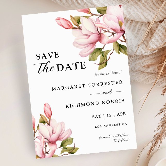 Pink Magnolia Floral Wedding Save The Date  Invitation (Creator Uploaded)