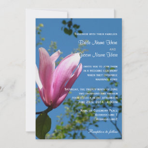 Pink magnolia flower wedding invitation