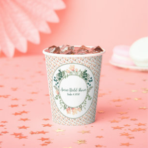Pink Magnolia Flowers and Greenery Bridal Shower Paper Cups