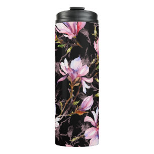 Pink magnolia flowers on a twig pattern thermal tumbler