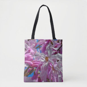 Pink magnolia flowers tote bag