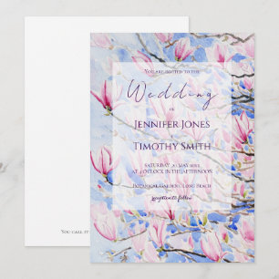 pink magnolia flowers watercolour invitation