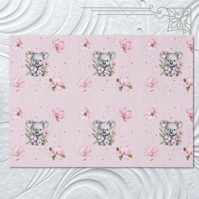 Pink Magnolia Koala Bear Watercolor Gift Tissue Paper (Creator Uploaded)
