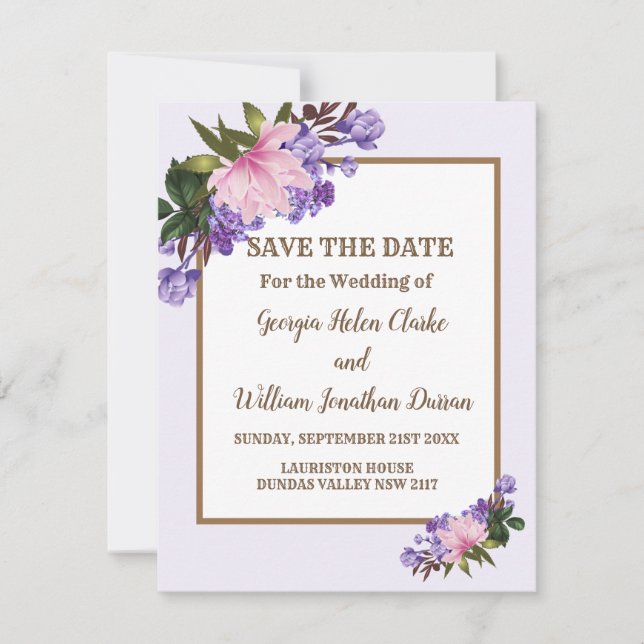 Pink Magnolia Lavender Floral Save The Date Invitation (Front)