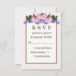 Pink Magnolia Lavender Floral Wedding RSVP Card