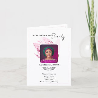 Pink Magnolia Minimal Bifold Memorial Program Invitation