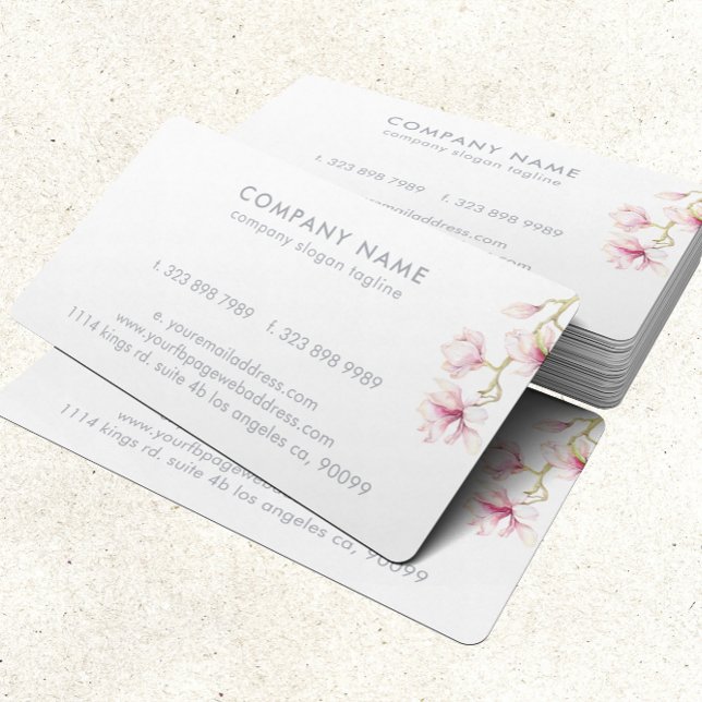 Pink Magnolia Modern Watercolors Illustration Business Card (Creator Uploaded)