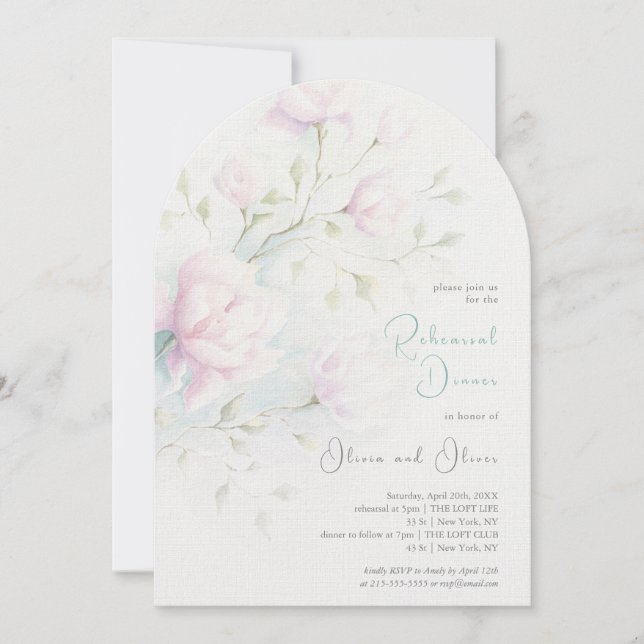 Pink Magnolia Rehearsal Dinner Invitation (Front)