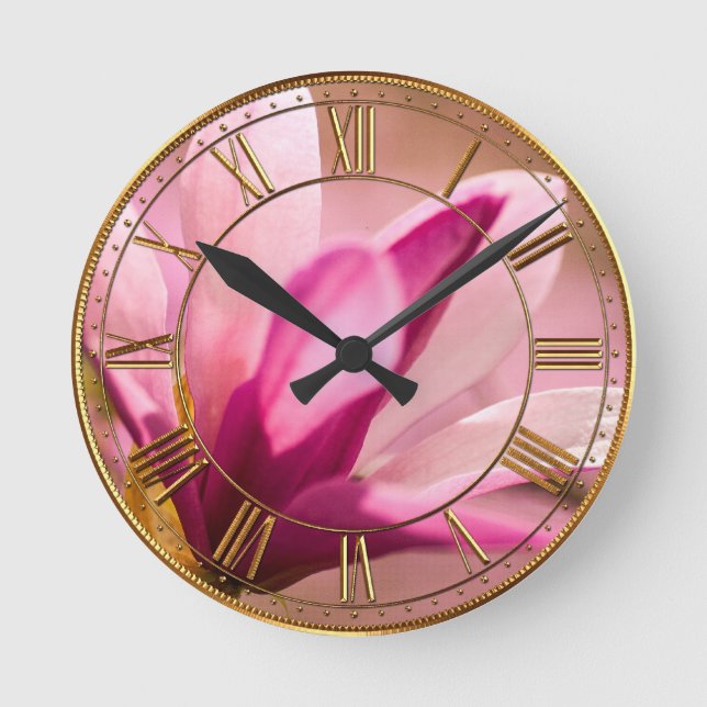 Pink Magnolia Round Clock (Front)