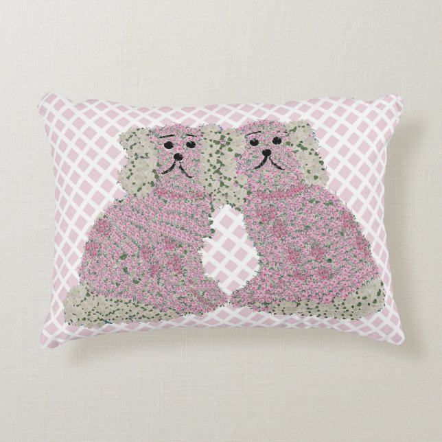 Pink Magnolia Staffordshire Dogs Roses Art Print Decorative Cushion (Front)