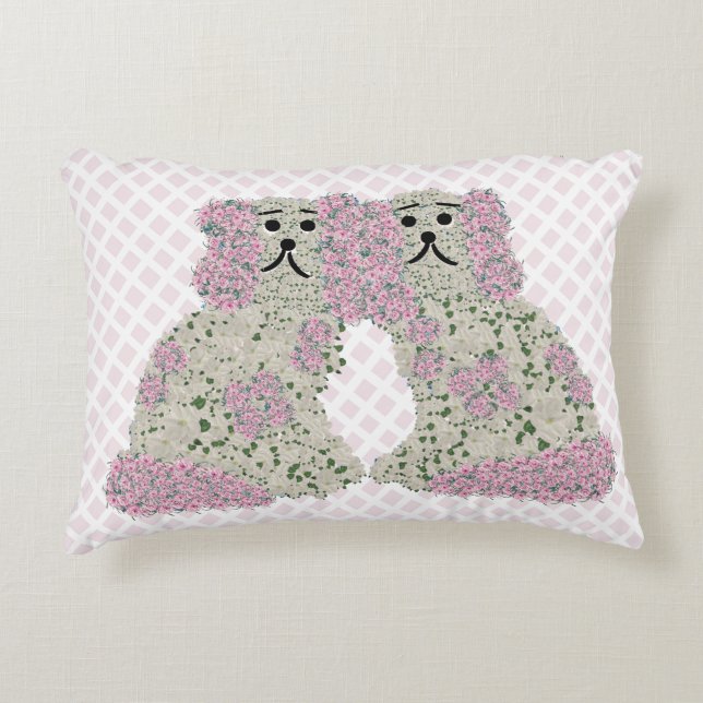 Pink Magnolia Staffordshire Dogs Roses Art Print Decorative Cushion (Front)