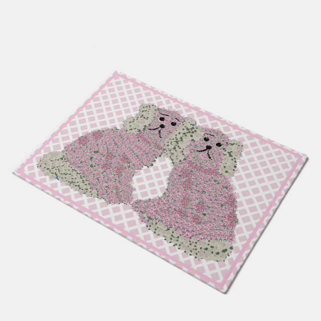 Pink Magnolia Staffordshire Dogs Roses Art Print Doormat (Angled)