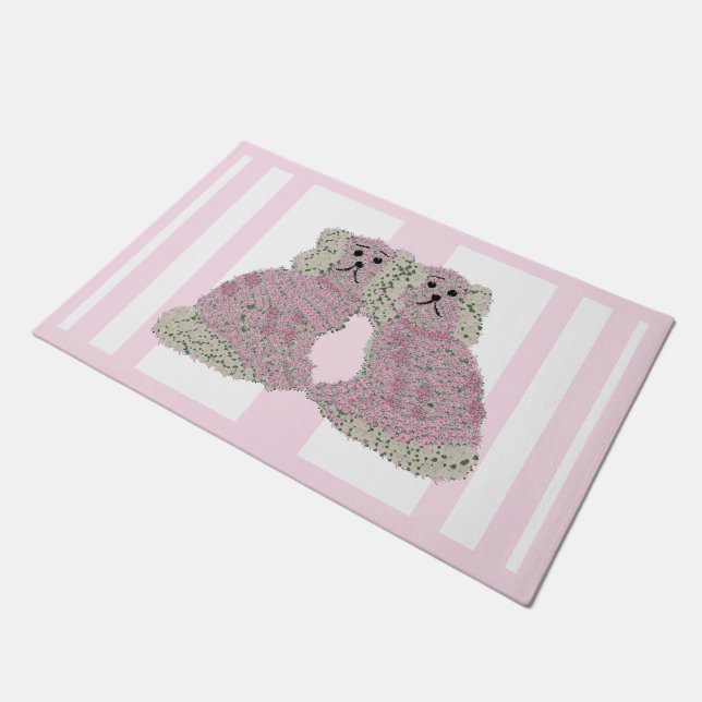 Pink Magnolia Staffordshire Dogs Roses Doormat (Angled)