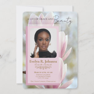 Pink Magnolia‑style photo funeral program Invitation