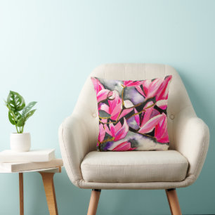 Pink Magnolia watercolor art Cushion
