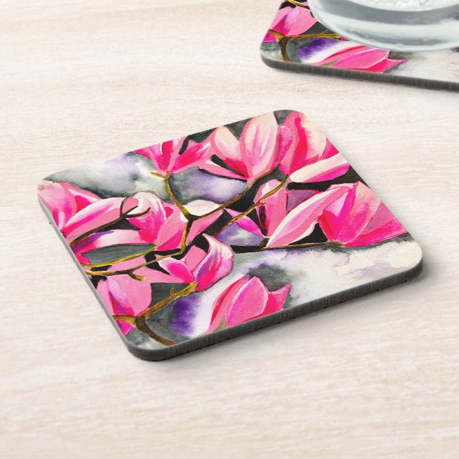 Pink Magnolia watercolor Coaster (Left Side)