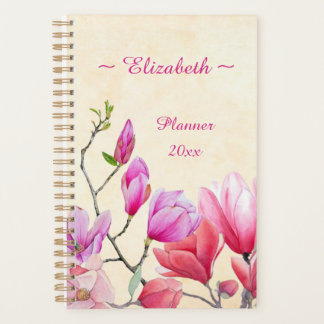 Pink Magnolia Watercolor Customise/Personalise  Planner