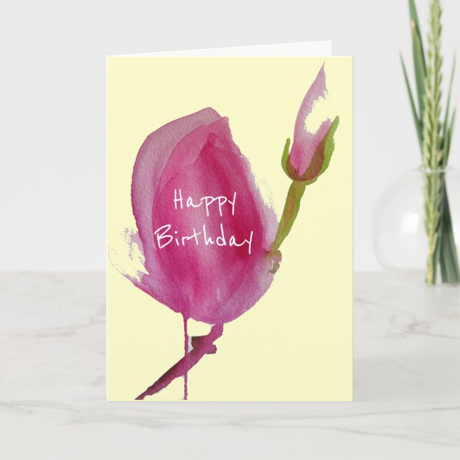 Pink Magnolia watercolor flower birthday Thank You Card (Front)